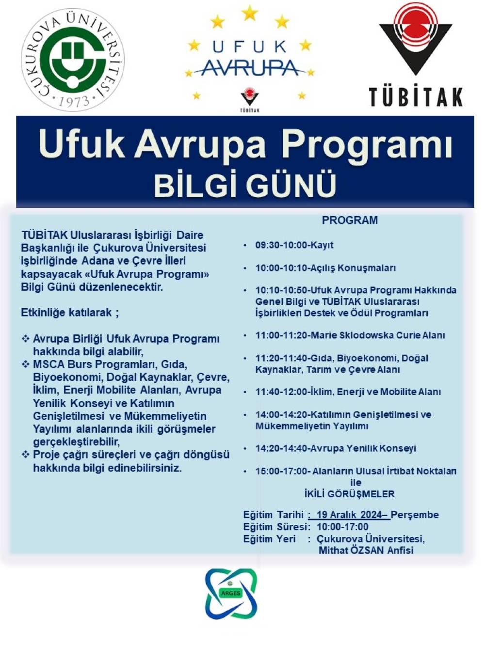 Ufuk Avrupa Programı Bilgi Günü, 19 Aralık 2024, Çukurova Üniversitesi