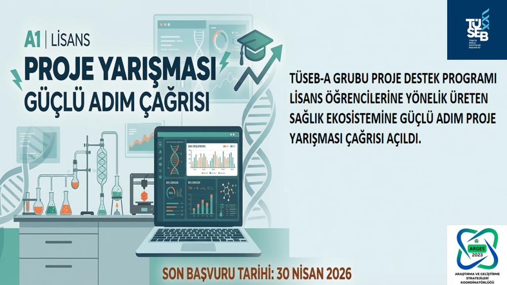 TÜSEB-A Grubu Proje Destek Programı Lisans Öğrencilerine Yönelik Üreten Sağlık Ekosistemine Güçlü Adım Proje Yarışması  Açıldı.